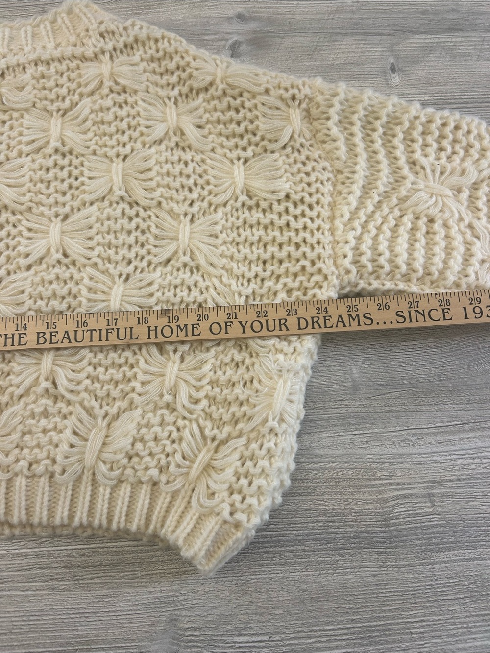 12th Tribe Cream Chunky Bow and Cable Knit Cropped Crewneck Sweater Small - Picture 9 of 9